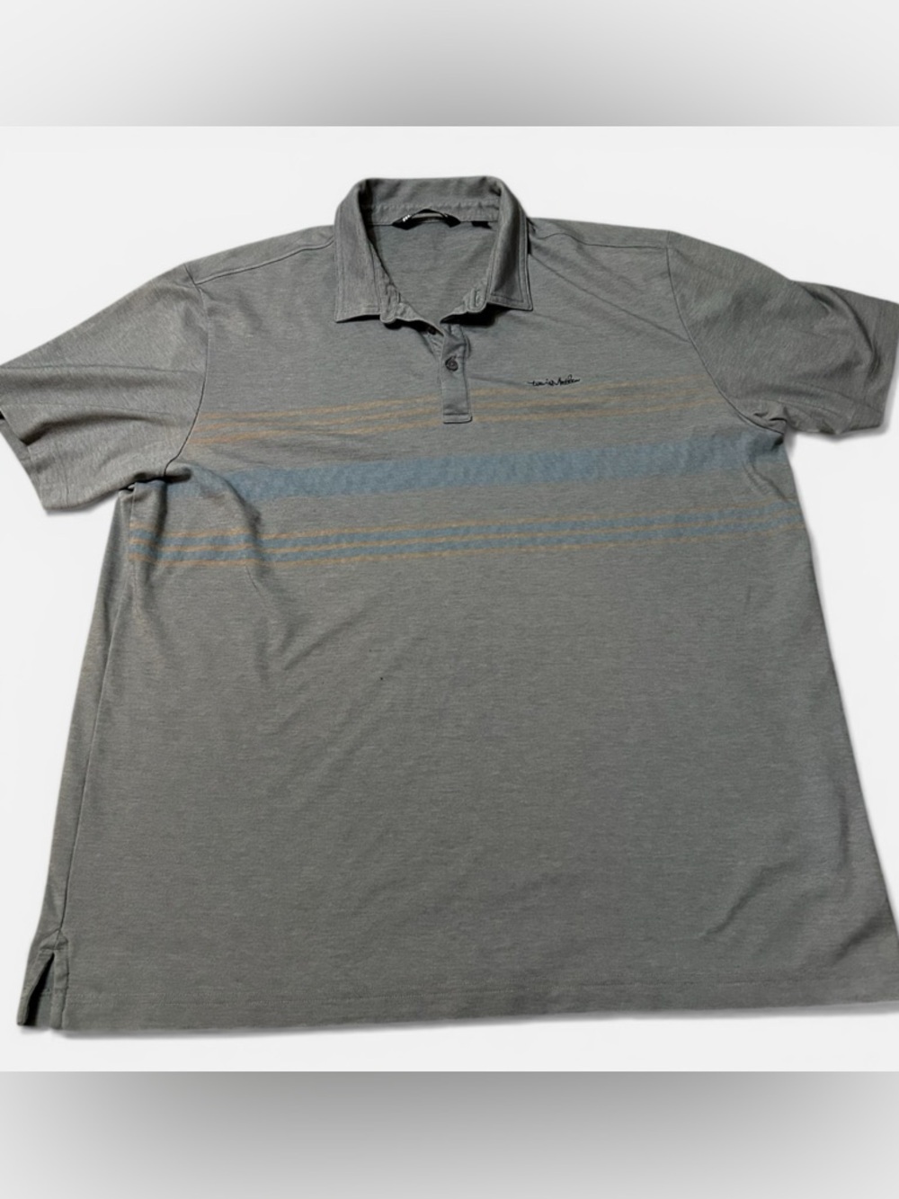 Travis Matthew Gray And Yellow Striped Golf Polo Short Sleeve Shirt Size XXL